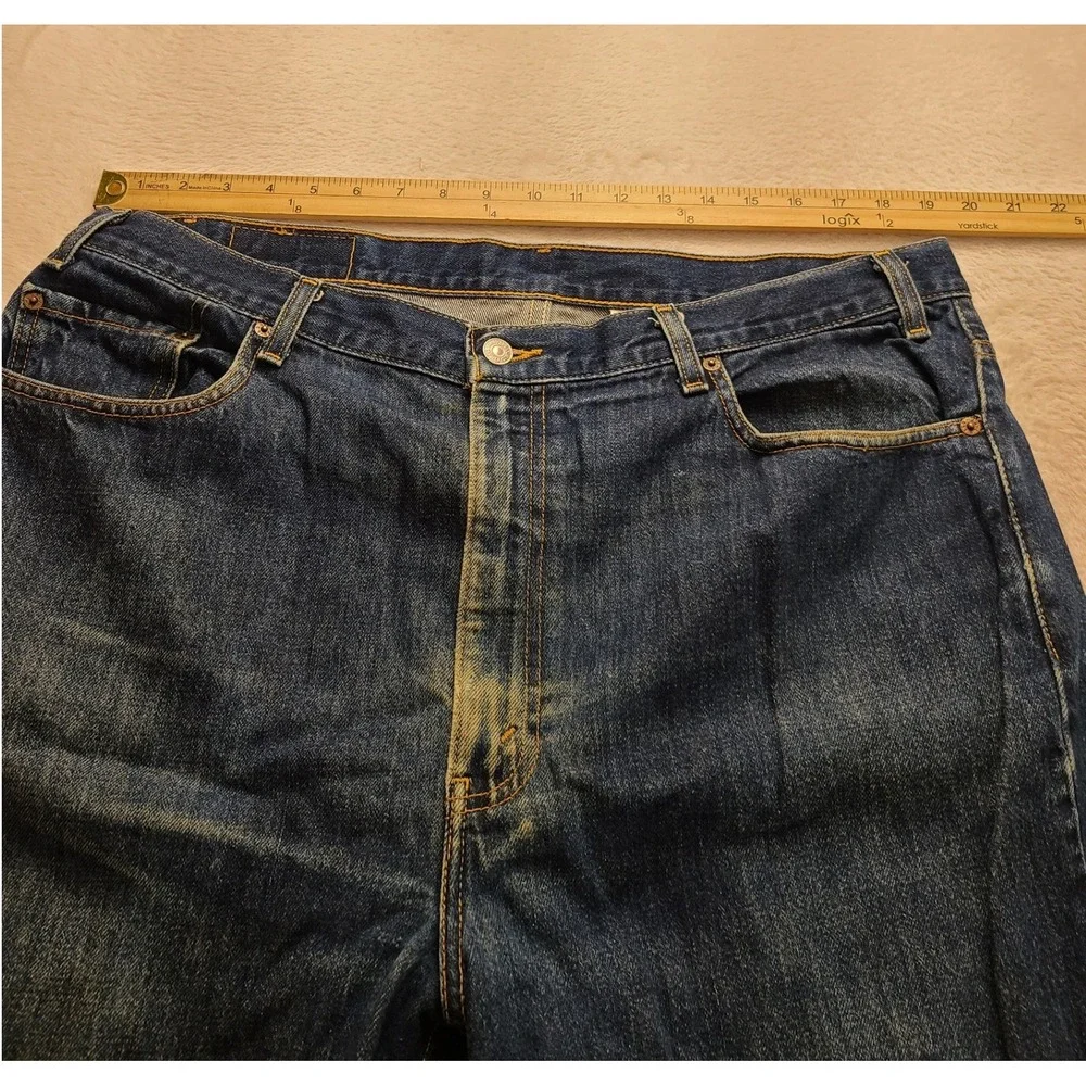Levis 505 Regular Straight Leg Jeans Men's 40x32 Blue Indigo Denim Distressed